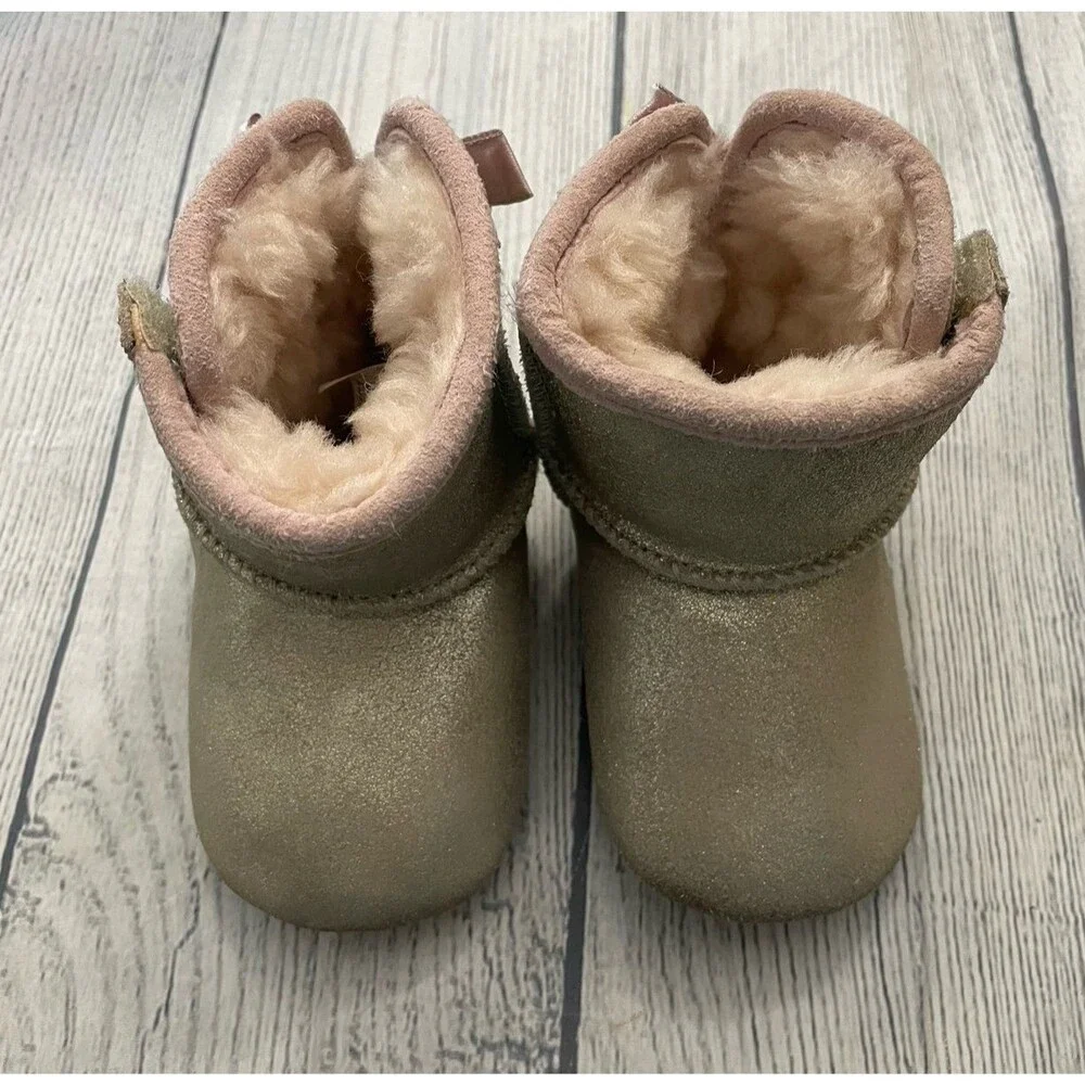 Ugg Uggs Jess Bow II Baby Girl Leather Booties Slippers Crib Boots, Size 2-3